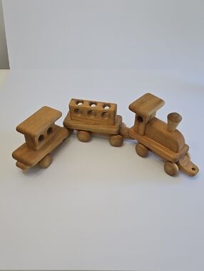 Michaud Toys Canada Set Of 3 Handcrafted Wood Passenger Train Coach With Wheels